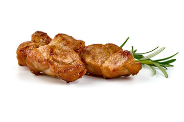 Shish kebab, BBQ meat, Isolated on white background.