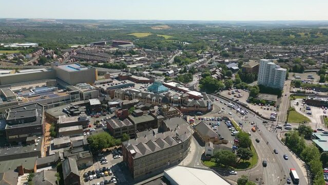 Aerial drone video of Barnsley in England