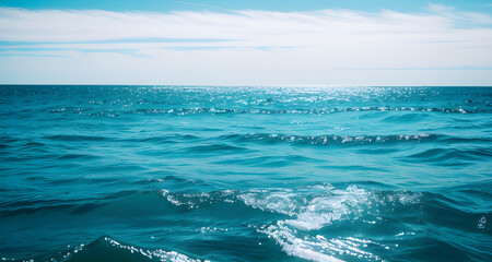 meer ozean brandung wellen wassser tiefblau blau sauber algen unwetter überschwmmung baden urlaub strand fiktive gegend generative ki - obrazy, fototapety, plakaty