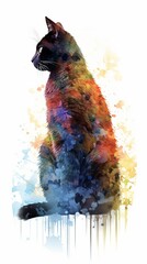 Silhouette of a sitting cat with bright spots on a white background Generative AI