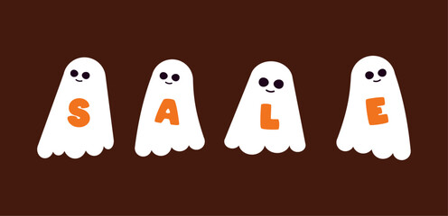 Obraz premium Halloween sale elements. Halloween sale promotion elements with pumpkin, skull, tombstone, coffin, vampire and haunted house decorations. Vector with transparent background.