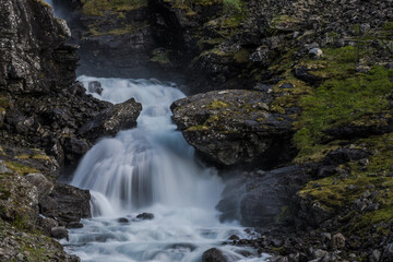 Scenic Trollstigen Waterfalls in Vestland County Norway