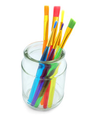 Paints brushes in glass isolated on white background. Many Paint brushes.