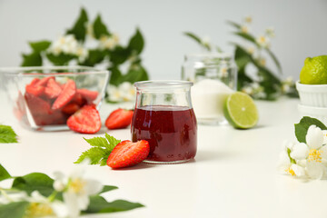 Concept of cooking tasty and sweet food - strawberry jam