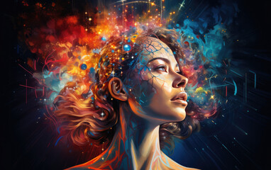 Surrealistic digital artwork that explores the intricate connection between the human brain and the cosmos AI Generative