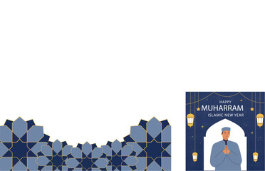 Posts Set Islamic New Year Celebration Vector Illustration.
