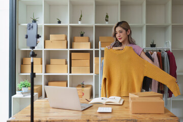 Fototapeta premium Small and medium business freelance worker working at home office. Startup and Online SME business concept