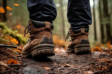 Nature Trek Hiking Boots Journeying Through the Forest. Generative AI