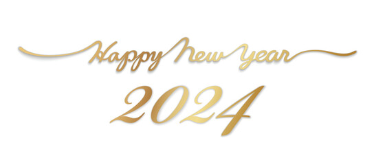 Obraz na płótnie Canvas The Year 2024 Happy New Year Vector 3-D Hand-Written Gold Script With Text Space Isolated On A White Background.