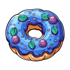 blueberry glazed donut sticker. Transparent background. Generative Ai