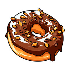 chocolate hazelnut donut clip art illustration. Transparent background. Generative Ai