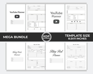 KDP Interior Bundle YouTube Planner, Blog Post Planner Unique Template Design