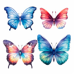 butterfly set watercolor on a white background created with Generative Ai