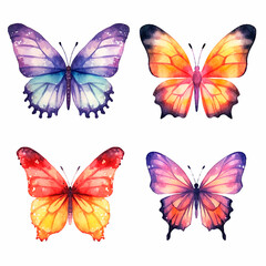 Fototapeta na wymiar butterfly set watercolor on a white background created with Generative Ai
