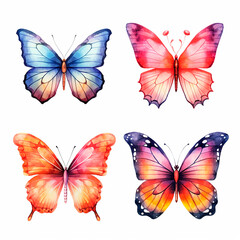 butterfly set watercolor on a white background created with Generative Ai