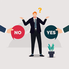 Businessman among YES or NO opinions design vector illustration