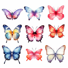 butterfly set watercolor on a white background created with Generative Ai