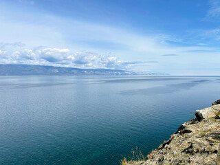 Small sea strait on a sunny summer day, Lake Baikal, Russia