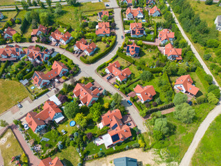 Aerial photo of village of Houses Residential Drone Above View Summer Blue Sky Estate Agent