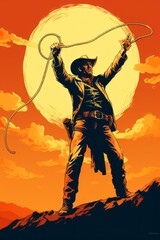 Cowboy lasso colorful vintage illustration. - obrazy, fototapety, plakaty