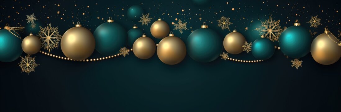 Horizontal chirstmas green background with decorative elements. Generative AI
