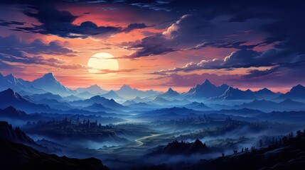 Moonlit Majesty Mountains Bathed in Soft Glow under a Clear Night Sky