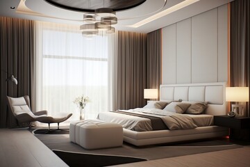 Sleek Sophistication Modern Elegant Bedroom Interior Design, Generative AI