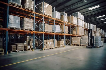 Efficient Storage Logistics Warehouse with Shelves. Generative AI