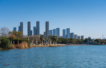 Fototapeta premium A modern city by the lake