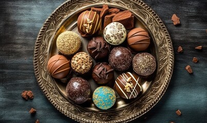 Obraz na płótnie Canvas chocolate balls on plate, close-up scene, food photography