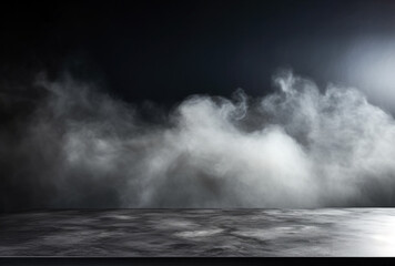 Marble table with Fog and smoke on a dark background. High quality photo