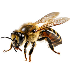 A Single Honey Bee Walking Alone on a Clear Background,  bee on white background
