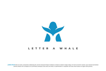 logo letter a whale fish tail abstract minimal