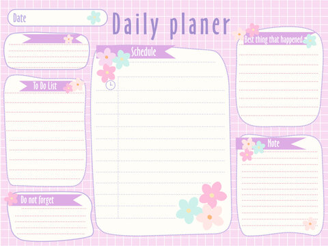 Daily planner, Day planner, Date, Habit tracker. Monthly planner. Blank template. Vector illustration. Minimal style. Clean style. Daily to do. Cute style