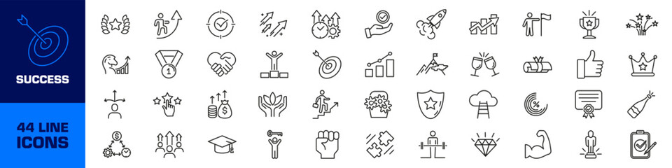 Success icon set. Growth icons set. Linear style.