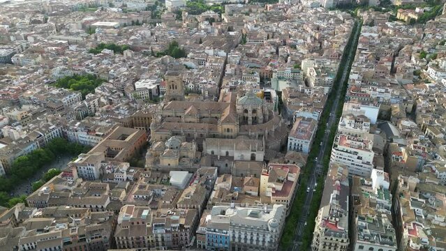 Aerial view of Granada Cathedral in Andalusia, Spain