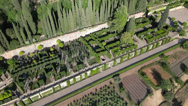 Aerial shot of Jardines del Generalife (Generalife gardens), Granada, Spain