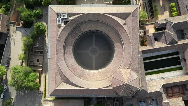 Drone shot of The Palace of Charles V (Palacio de Carlos V), Alhambra, Granada