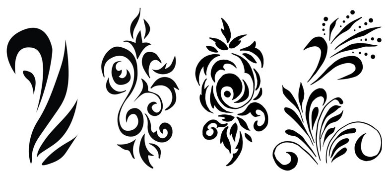 Tribal style ornament design elements set. For decoration and tattoos and more. Vector image isolated on white background.