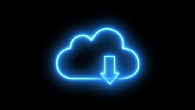 Glowing neon line of cloud computing for download and upload database of business. Global internet connection technology, digital marketing, Financial and big data. 4K Video motion graphic animation.