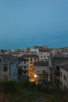 Grainy Rooftop view of Corfu old town in greece