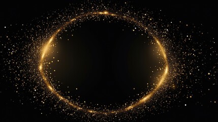 Background of sparkling golden light particles on a black background, ideal illustration for Christmas. Generative AI