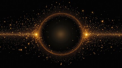 Background of sparkling golden light particles on a black background, ideal illustration for Christmas. Generative AI