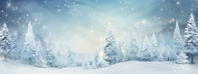 Fototapeta na wymiar Snow-covered Christmas trees with falling snow, in shades of white and sky blue. Generative AI