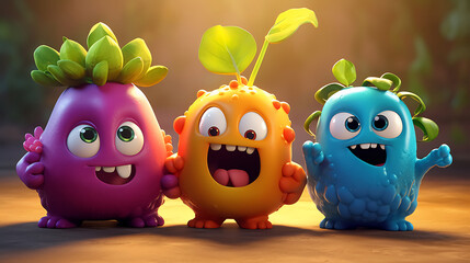 cute funny fruit vegetable character, cartoon style, funny monster fruit vegetable, funny generative ai