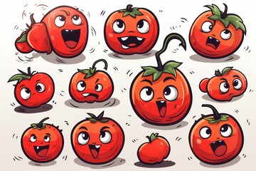 Tomato Doodles Evolve into a Fun Set of Rounded Emoticons, Generative AI