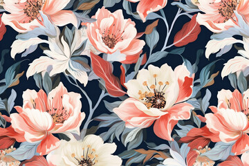 textile leaf wallpaper summer spring fabric pattern flower art drawing. Generative AI.