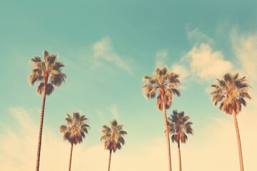 Vintage Vibes Retro-Toned Palm Trees with Sky as Copy Space. Generative AI