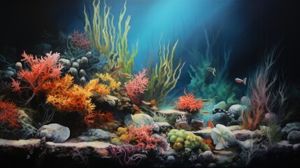 Naklejka na ściany i meble Colorful Underwater Reef, Abstract Art, Digital Illustration