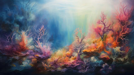 Fototapeta na wymiar Colorful Underwater Reef, Abstract Art, Digital Illustration